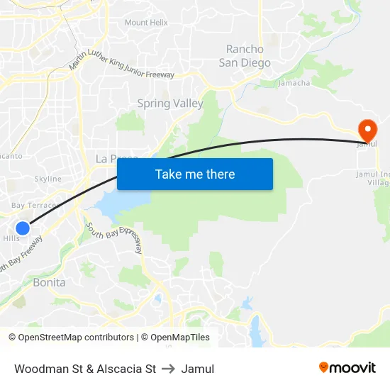 Woodman St & Alscacia St to Jamul map
