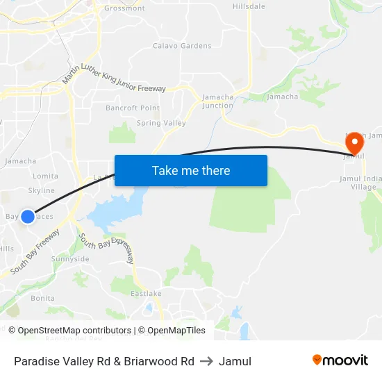 Paradise Valley Rd & Briarwood Rd to Jamul map