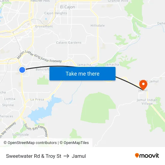 Sweetwater Rd & Troy St to Jamul map