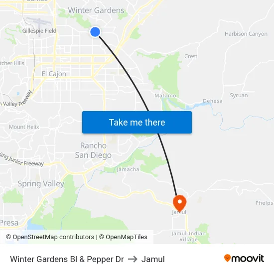 Winter Gardens Bl & Pepper Dr to Jamul map