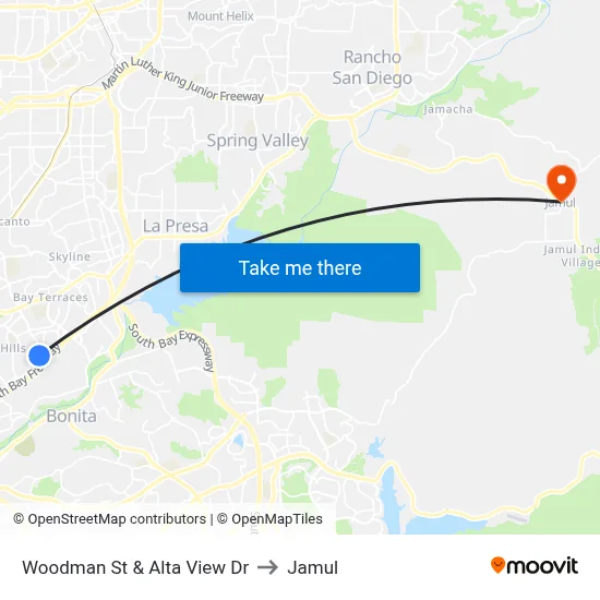 Woodman St & Alta View Dr to Jamul map