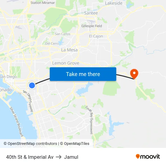 40th St & Imperial Av to Jamul map