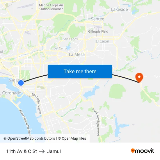 11th Av & C St to Jamul map