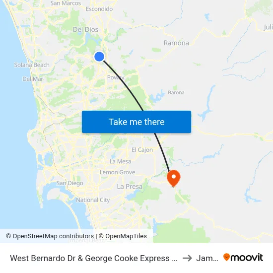 West Bernardo Dr & George Cooke Express Dr to Jamul map
