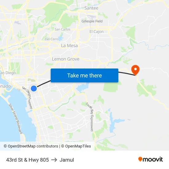 43rd St & Hwy 805 to Jamul map