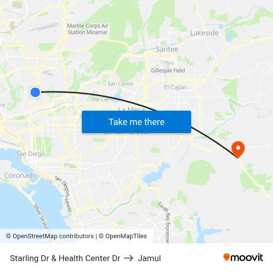 Starling Dr & Health Center Dr to Jamul map