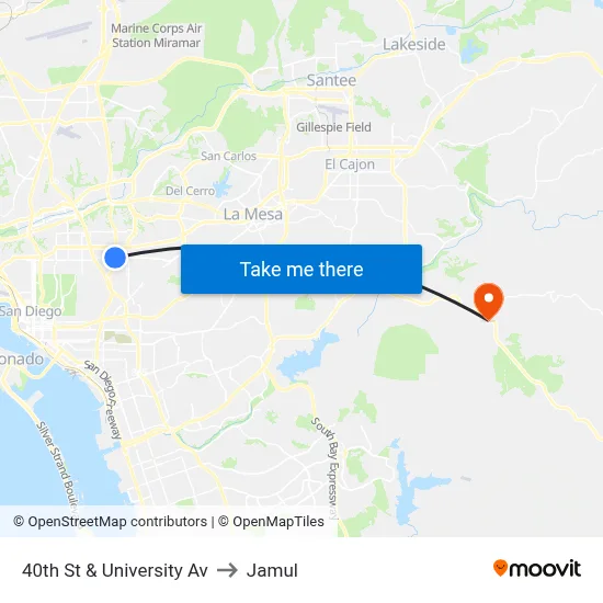 40th St & University Av to Jamul map