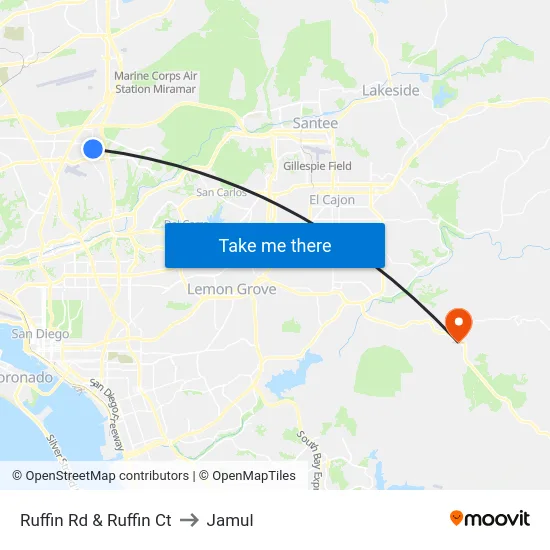 Ruffin Rd & Ruffin Ct to Jamul map
