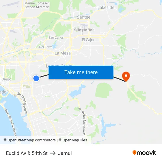 Euclid Av & 54th St to Jamul map