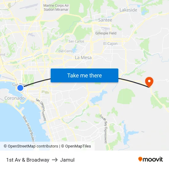 1st Av & Broadway to Jamul map