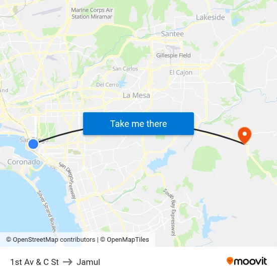 1st Av & C St to Jamul map