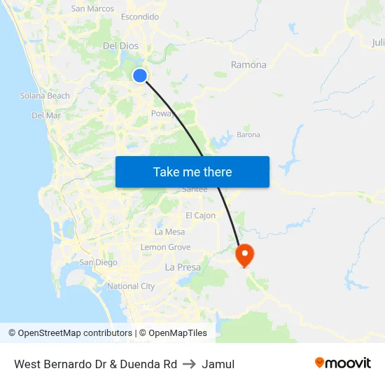 West Bernardo Dr & Duenda Rd to Jamul map