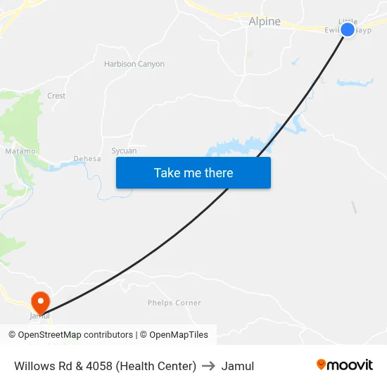 Willows Rd & 4058 (Health Center) to Jamul map