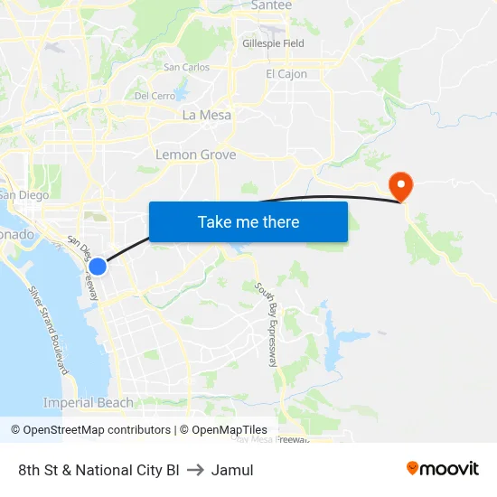 8th St & National City Bl to Jamul map