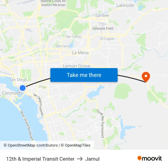 12th & Imperial Transit Center to Jamul map
