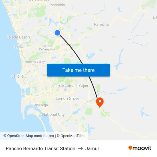 Rancho Bernardo Transit Station to Jamul map