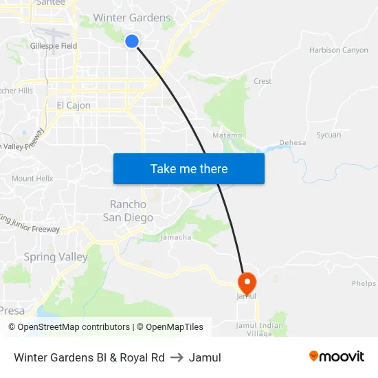 Winter Gardens Bl & Royal Rd to Jamul map
