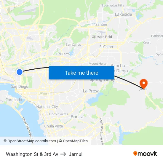 Washington St & 3rd Av to Jamul map
