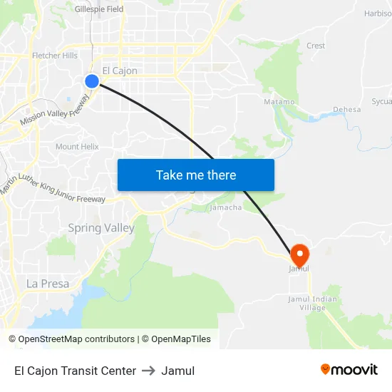 El Cajon Transit Center to Jamul map