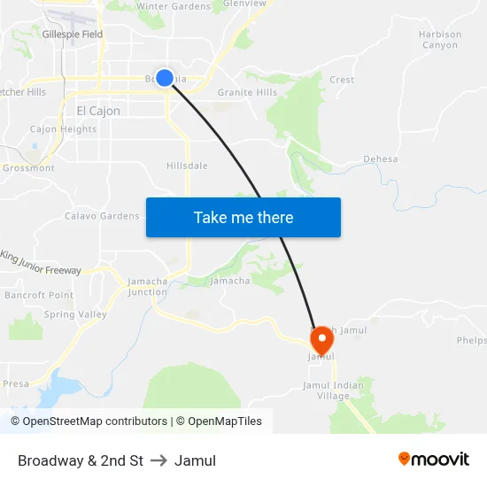 Broadway & 2nd St to Jamul map