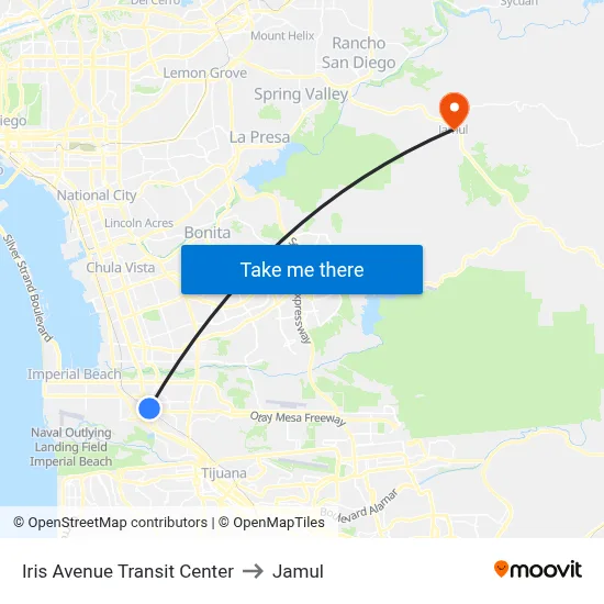 Iris Avenue Transit Center to Jamul map