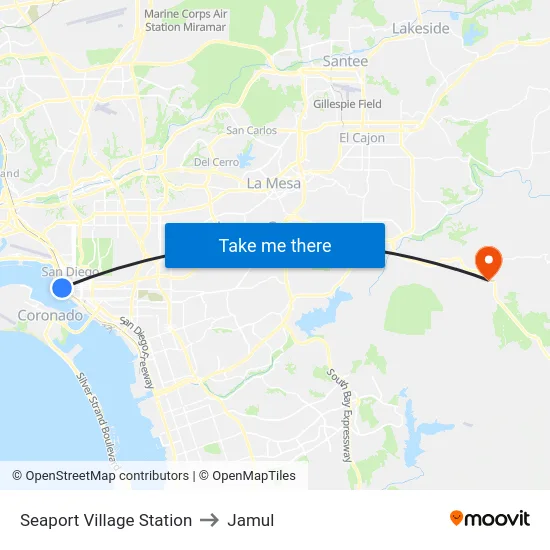 Seaport Village Station to Jamul map