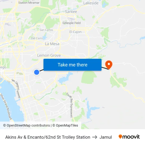 Akins Av & Encanto/62nd St Trolley Station to Jamul map