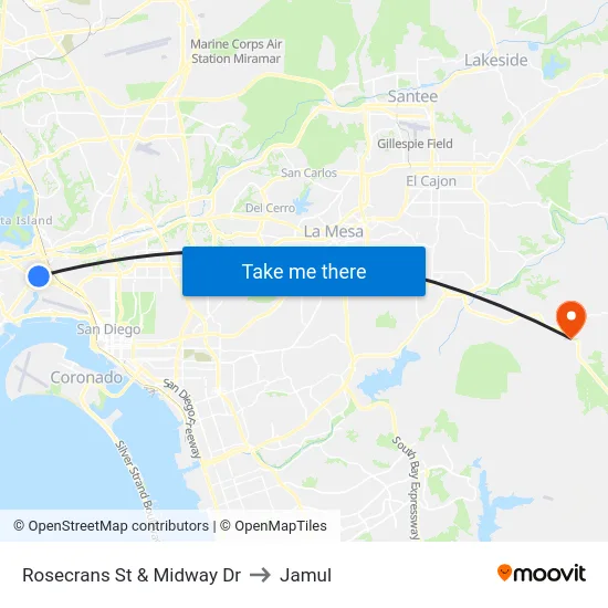 Rosecrans St & Midway Dr to Jamul map