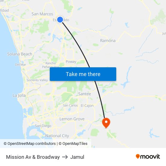 Mission Av & Broadway to Jamul map