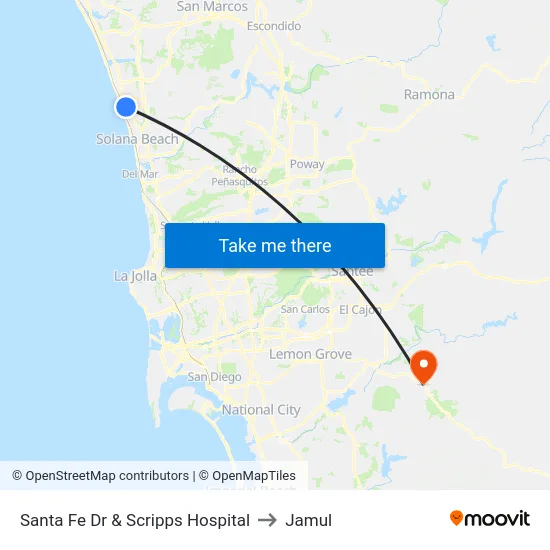 Santa Fe Dr & Scripps Hospital to Jamul map