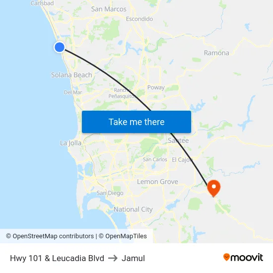 Hwy 101 & Leucadia Blvd to Jamul map