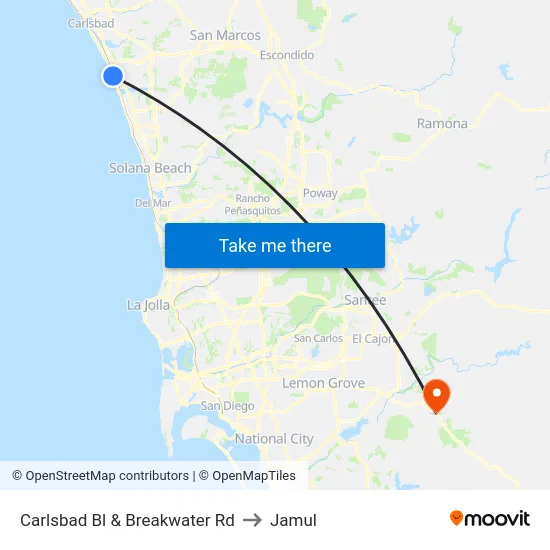 Carlsbad Bl & Breakwater Rd to Jamul map