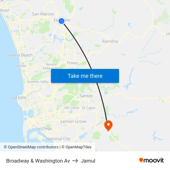Broadway & Washington Av to Jamul map