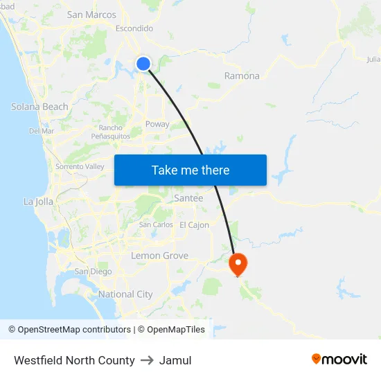 Westfield North County to Jamul map