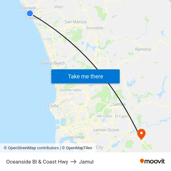 Oceanside Bl & Coast Hwy to Jamul map