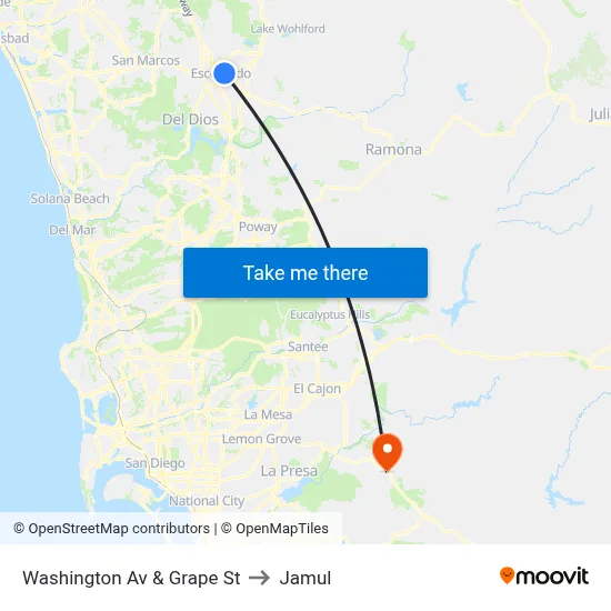 Washington Av & Grape St to Jamul map