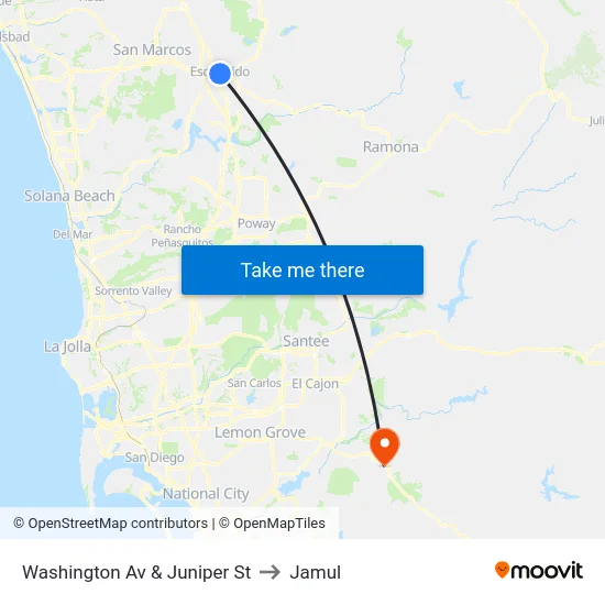 Washington Av & Juniper St to Jamul map