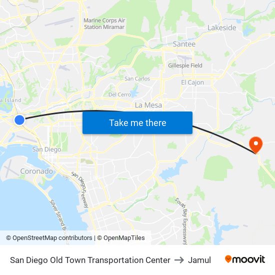 San Diego Old Town Transportation Center to Jamul map