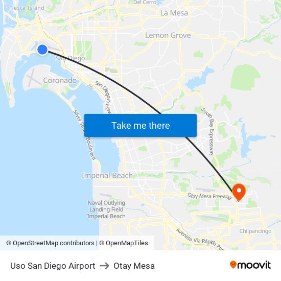 Uso San Diego Airport to Otay Mesa map