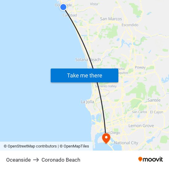 Oceanside to Coronado Beach map