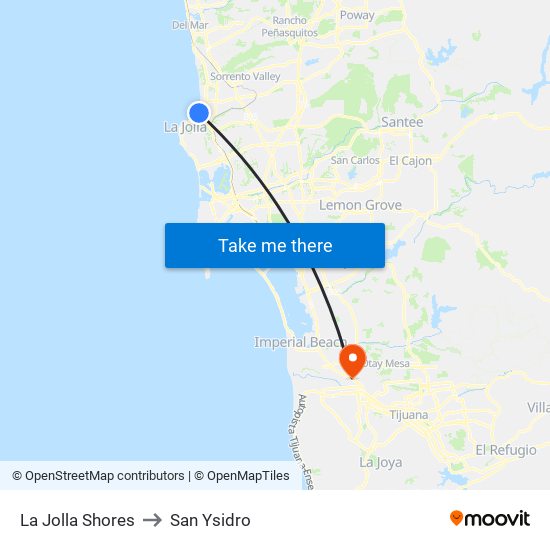 La Jolla Shores to San Ysidro map