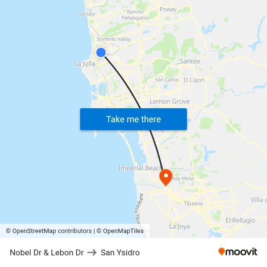 Nobel Dr & Lebon Dr to San Ysidro map