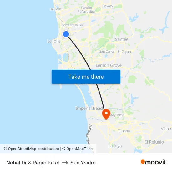 Nobel Dr & Regents Rd to San Ysidro map