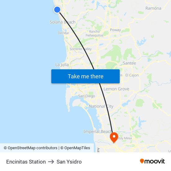 Encinitas Station to San Ysidro map