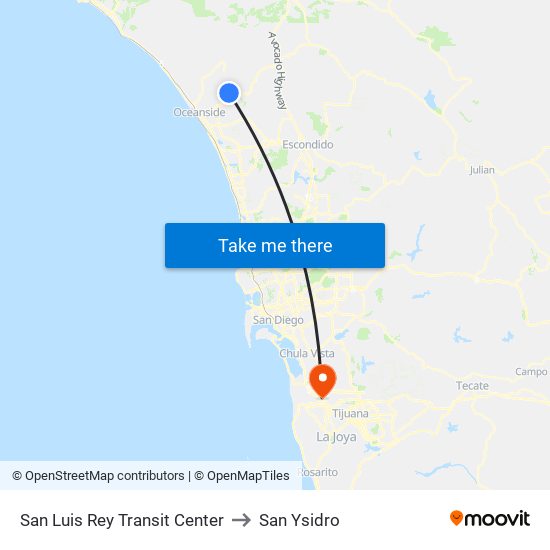 San Luis Rey Transit Center to San Ysidro map