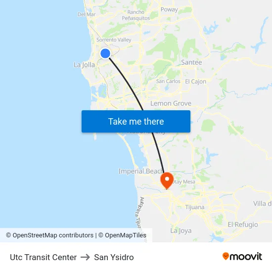 Utc Transit Center to San Ysidro map
