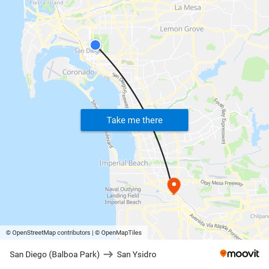 San Diego (Balboa Park) to San Ysidro map