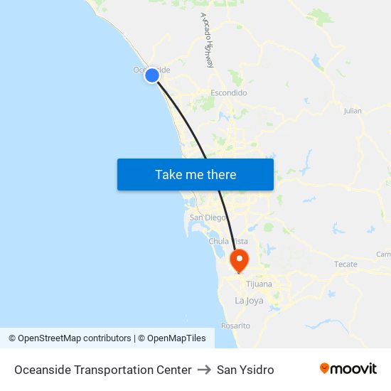 Oceanside Transportation Center to San Ysidro map