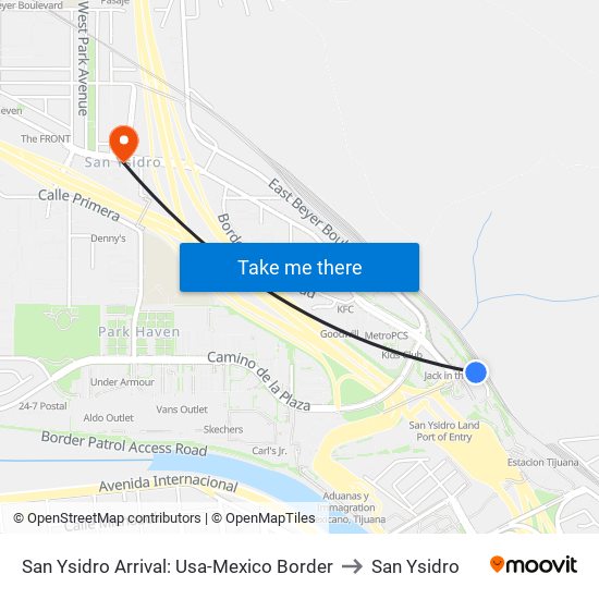 San Ysidro Arrival: Usa-Mexico Border to San Ysidro map