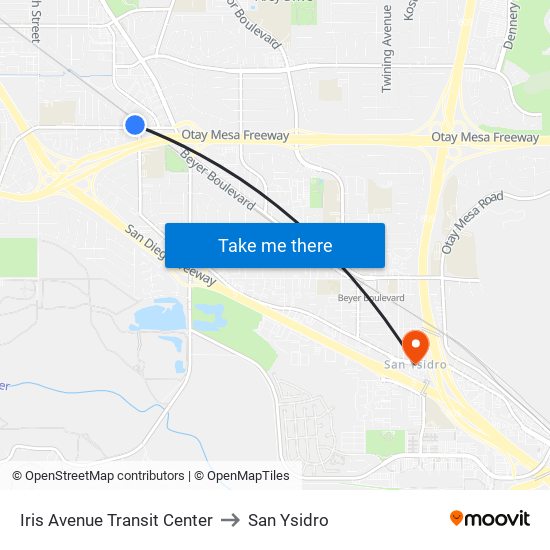 Iris Avenue Transit Center to San Ysidro map